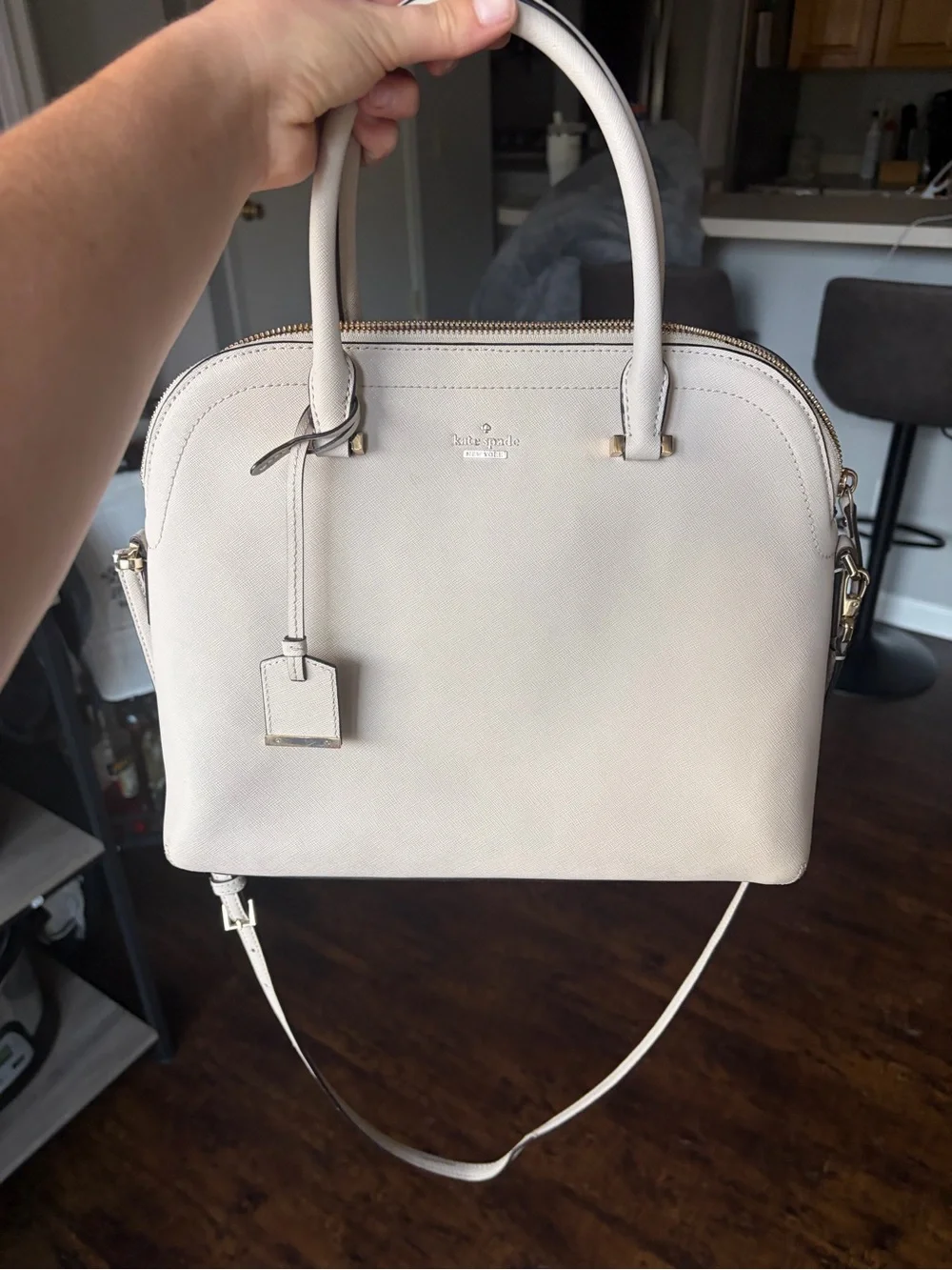 kate spade Cream Saffiano Leather Dome Satchel with Removable Strap